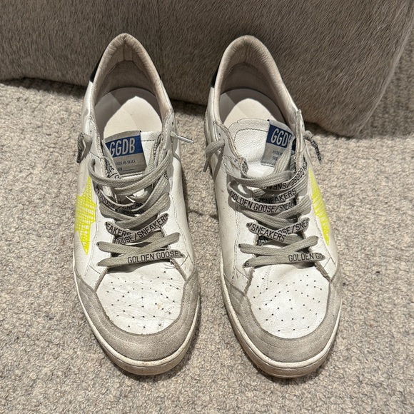 Golden Goose White and Yellow Sneakers with Gray Accents - Picture 1 of 4